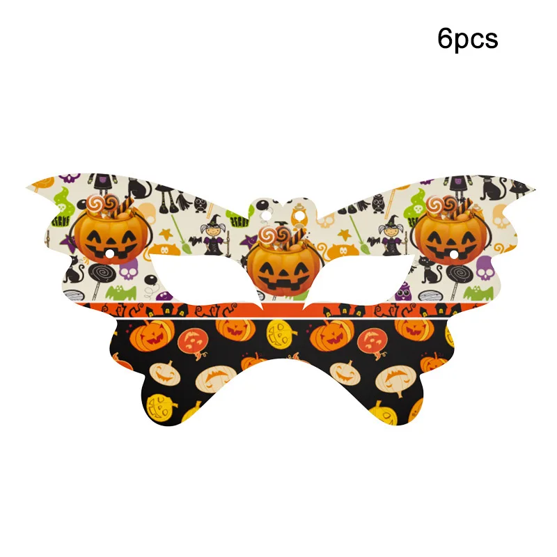 Halloween Candy Pumpkin Head Theme Creative Party Package Decoration Party Supplies Party Disposable Tableware Cup Plate - Цвет: mask-6pcs