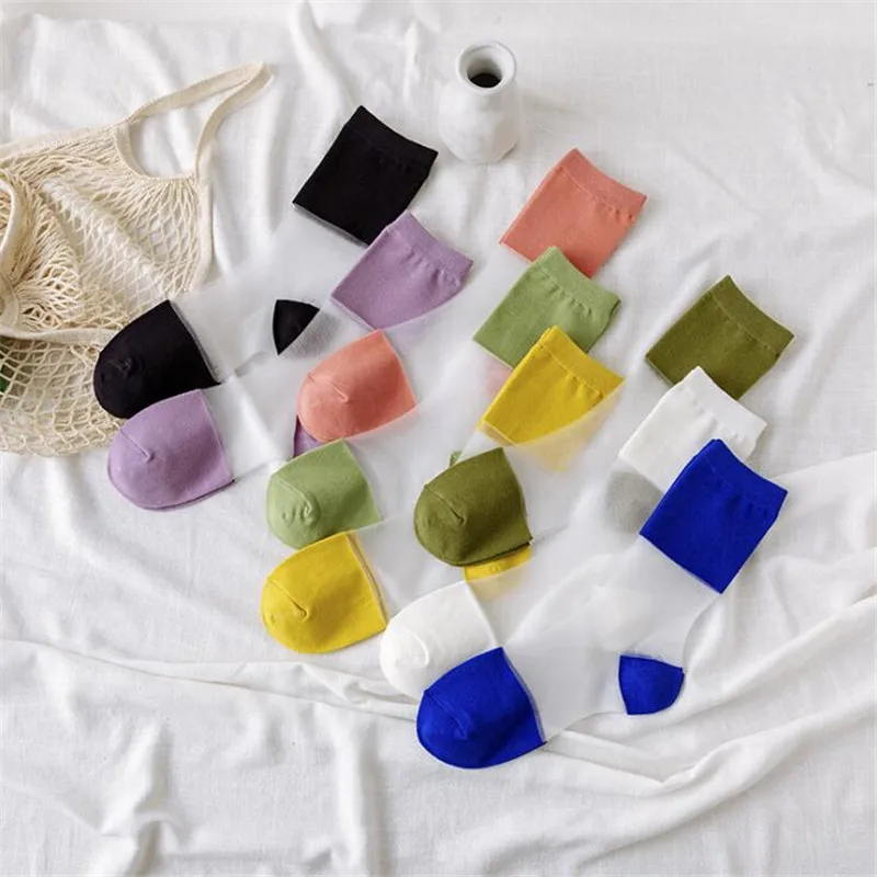 Summer Cindy Color Lace Mesh Sheer Socks Women Girl Elastic Fashion Lady Soft Transparent Female Crystal Silk Meias | Женская одежда