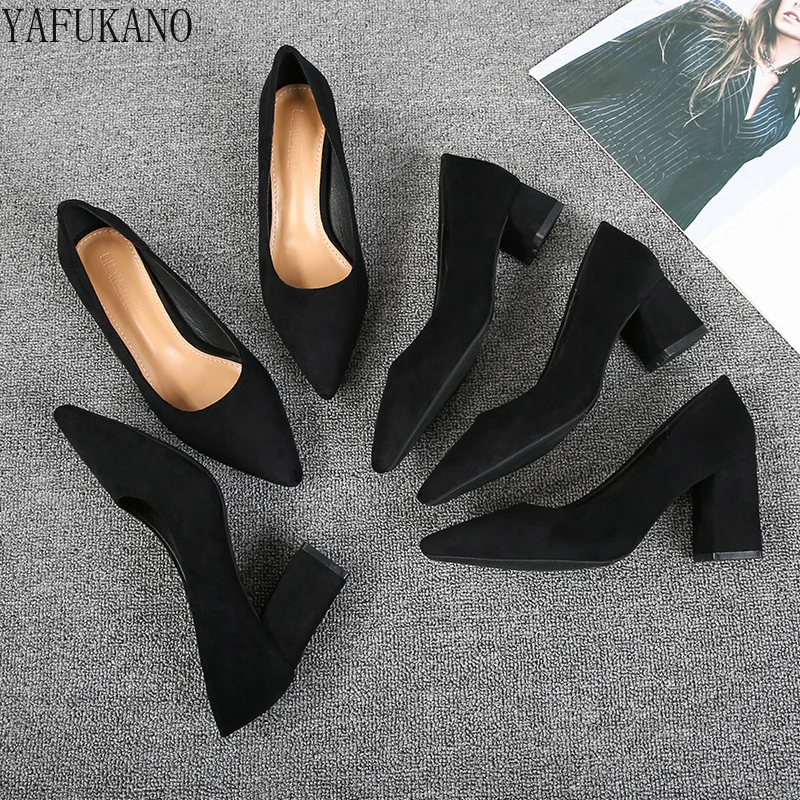 Fashion Thick Heel Womens Pumps Temperament Simple Office Work Shoes Cozy Casual Single Shoes 5cm/7cm Block Heel High Heels 33 5