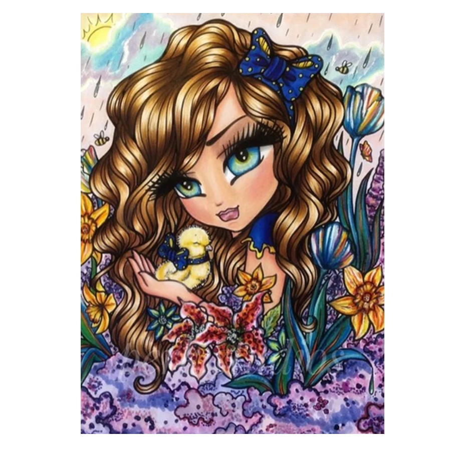 Cartoon girl with big eyes 5d diy diamond painting full square round diamond embroidery kid Bedroom Decor for 2021 New arrivals