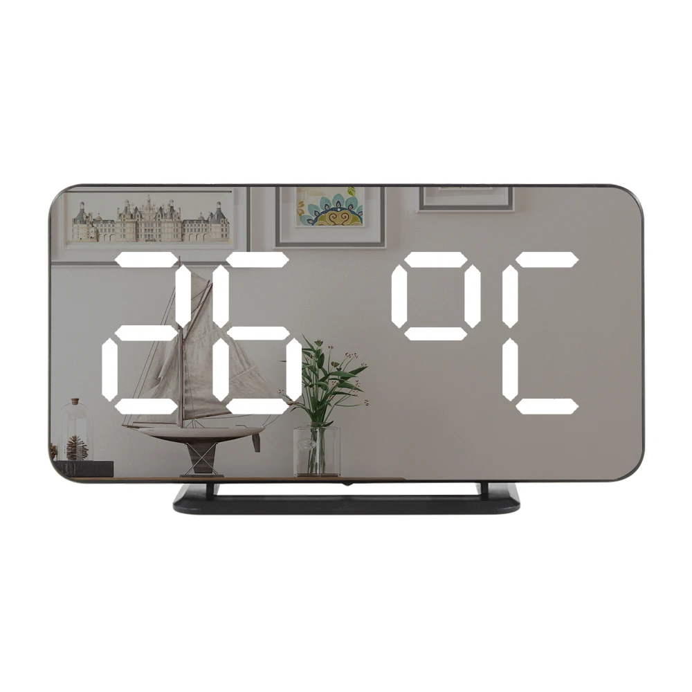 Настенные часы зеркальный Будильник Электронный температурный Повтор часы USB ночник цифровой светодиодный часы украшение дома - Цвет: Серебристый