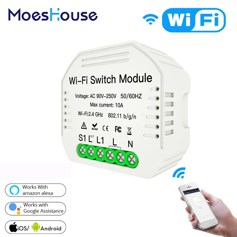 

2 Way Wifi Smart Light Switch Diy Relay Module Smart Life/Tuya APP Wireless Remote Control Works with Alexa Echo Google Home