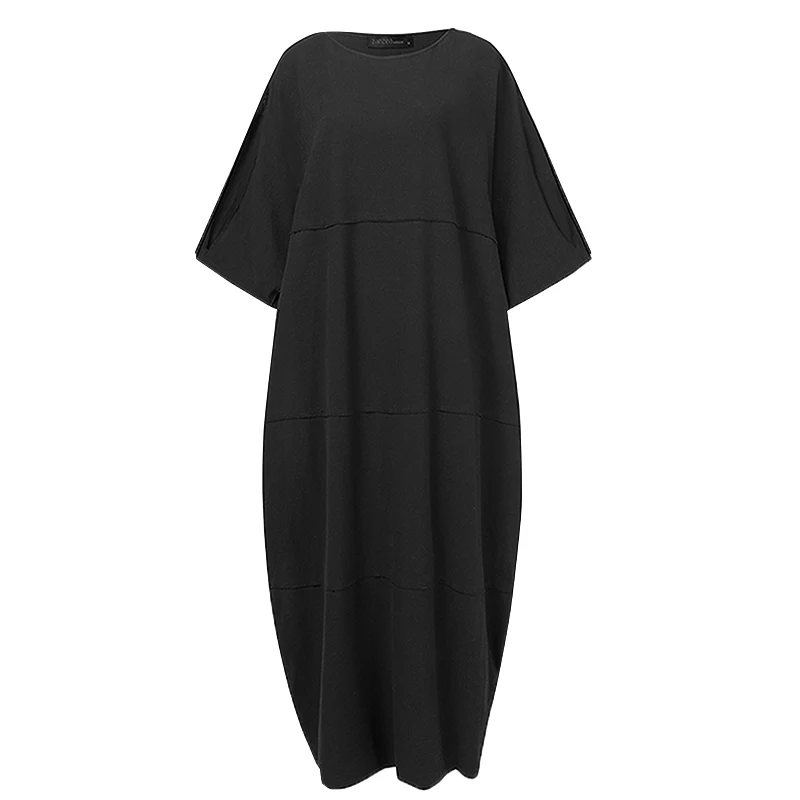 ZANZEA Винтаж для женщин с открытыми плечами сарафан летнее длинное платье Vestido кафтан Половина рукава Твердые мешковатые хлопковые льняные платья туника