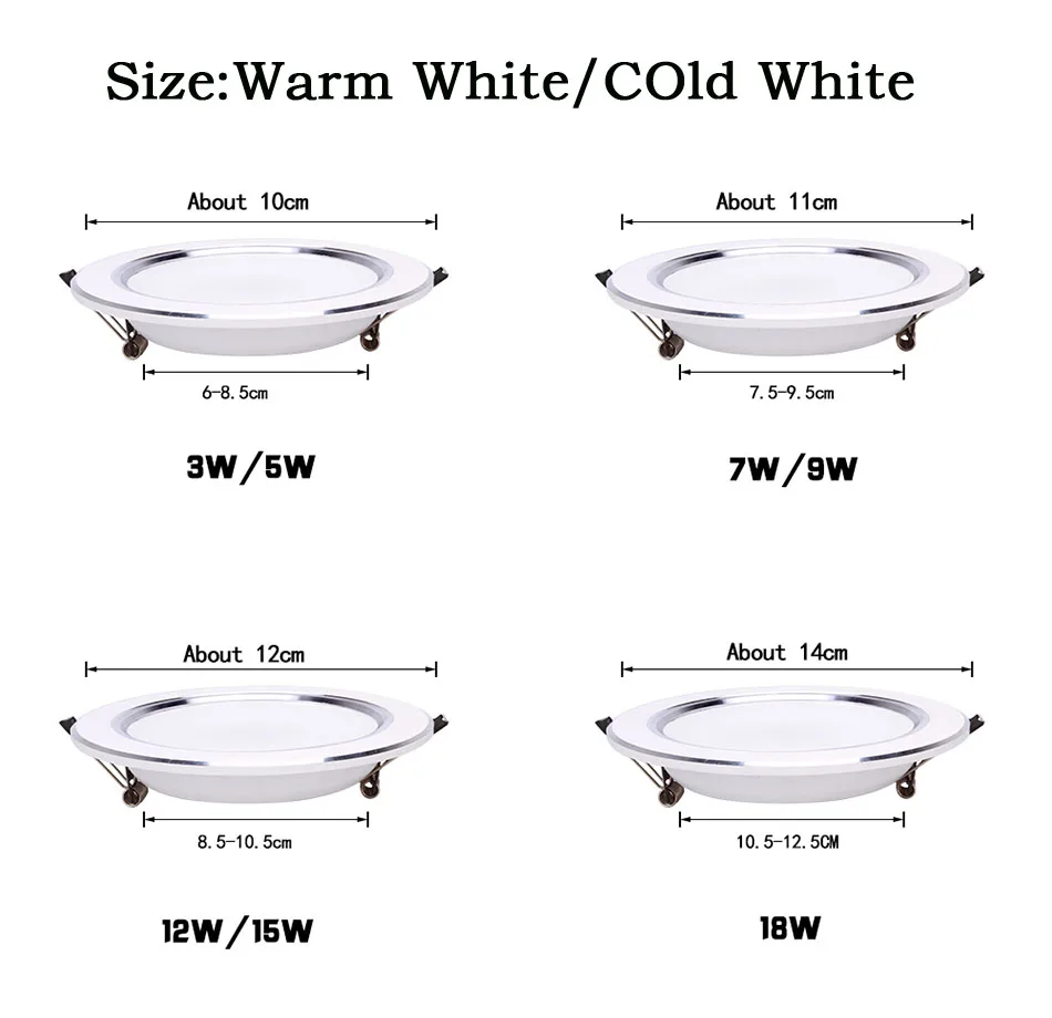 Ultra Bright Round LED Downlight 3W 5W 7W 9W 12W 15W 18W Aluminum AC110V 220V LED Down Light Ceiling Recessed Spot Light