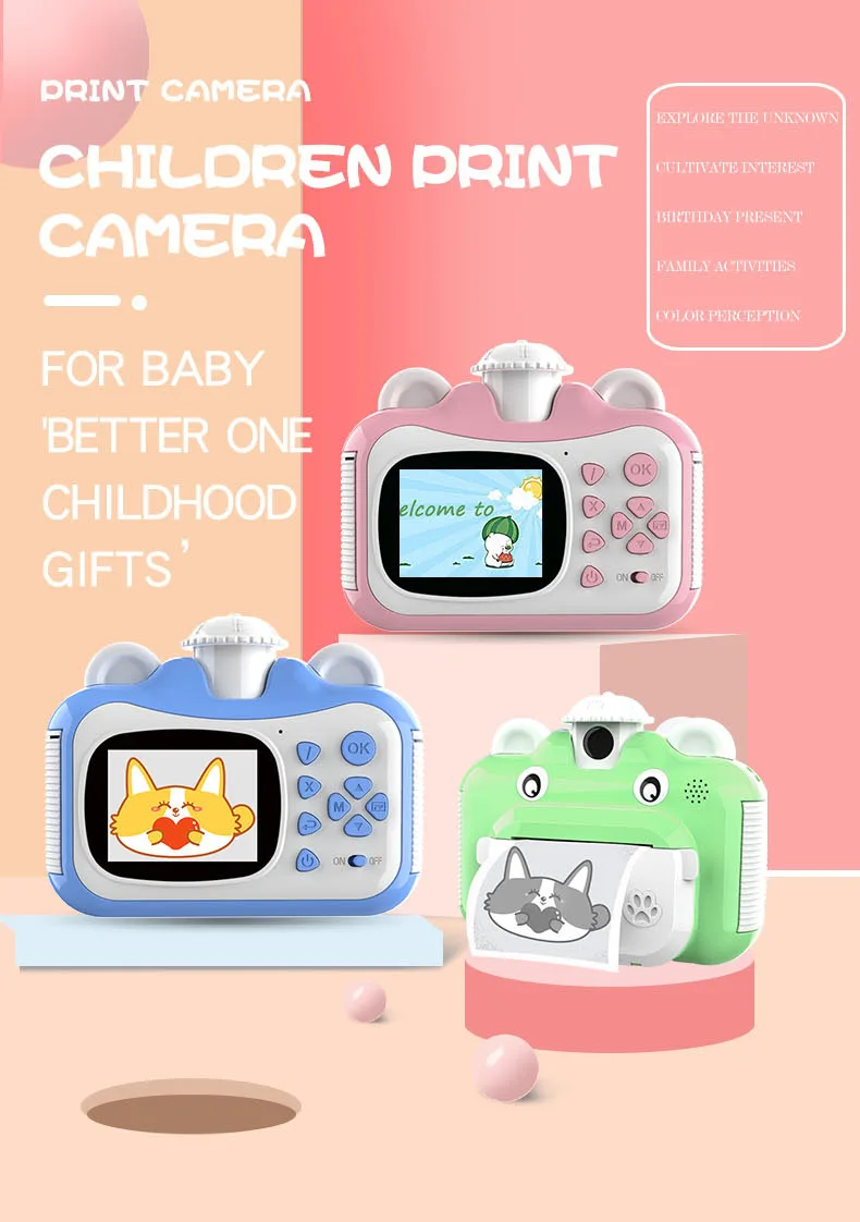 Instant Print Camera Digital 1080P HD Video Printer Kids Children Toy With 8G 32G SD Card Thermal Printing Portable Camera