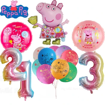 

Peppa Pig Ballons Kid Birthady Party Supplies Cartoon Figure Latex Ballon cake shape Round Aluminum Balloon Party child Gift