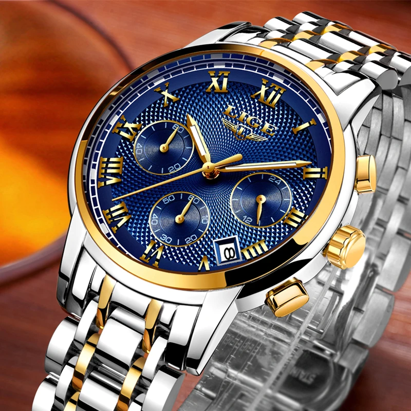 LIGE Top Brand Luxury Man Watch Waterproof Luminous Steel Business Casual Sport Quartz Watch for Men Clock Relogio Masculino+Box