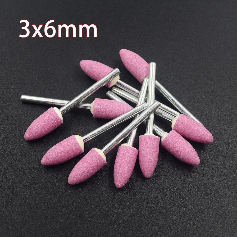 10 개/몫 3*6mm 연마재 마운트 스톤 Dremel 액세서리 Dremel 로타리 도구 용 그라인딩 스톤 휠 헤드 Bullet-shape Pink 