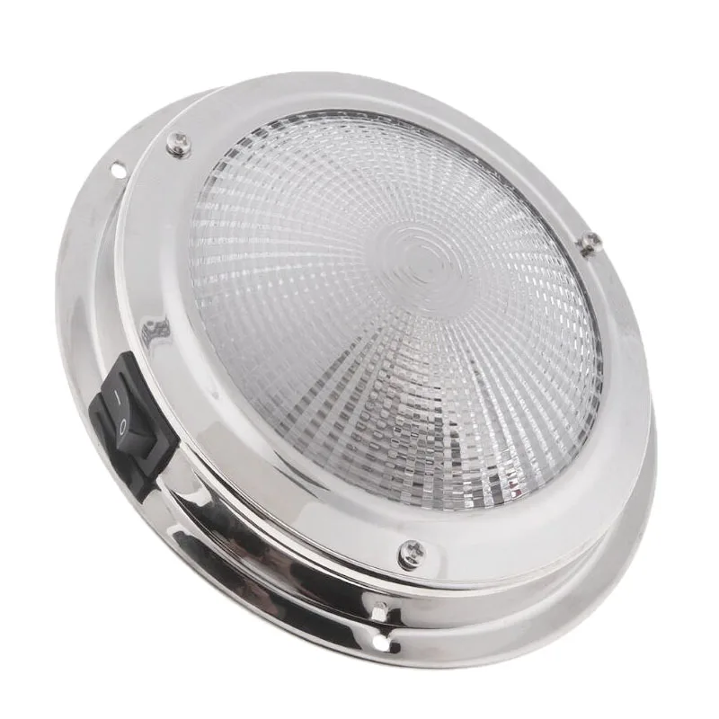 Boat Stainless Steel 4" 100mm Flush Mount Interior Dome Switch White
