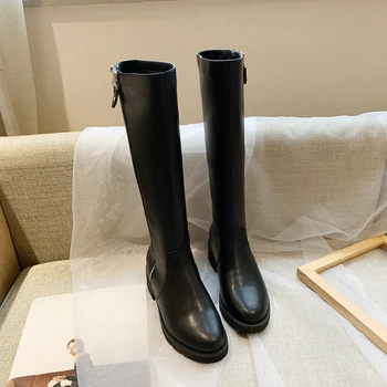 

Black Knee High Boots Heels Women Shoes 2020 Thigh High Boots Knee Metal Zipper Motorcycle Long Boots Women Punk Shoes