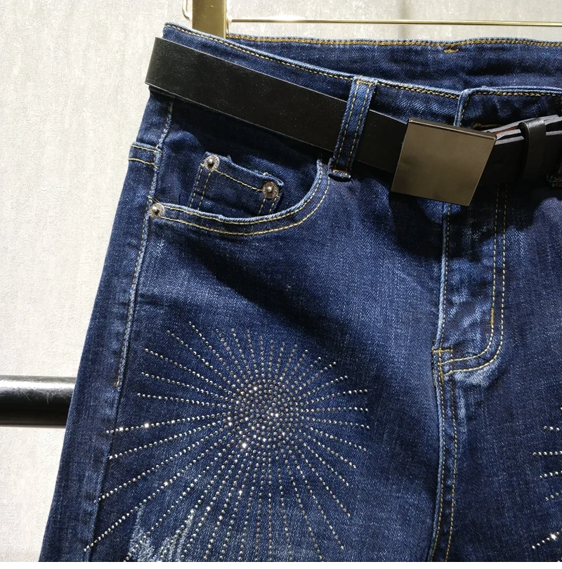 Heavy Industries Drilled Jeans dark blue denim Pants for women New Autumn wear Women's High Waist Slim Pencil Pants trousers