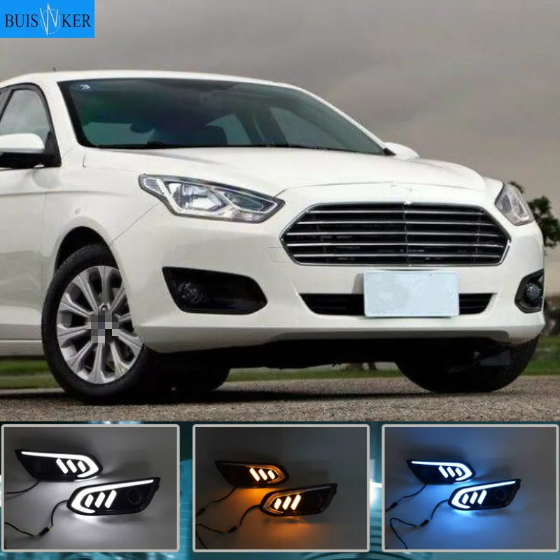 

1 пара светодиодный DRL Дневной светильник для Ford Escort 2015 ~ 2018 whit желтый указатель поворота светильник синий ночных пробежек светильник