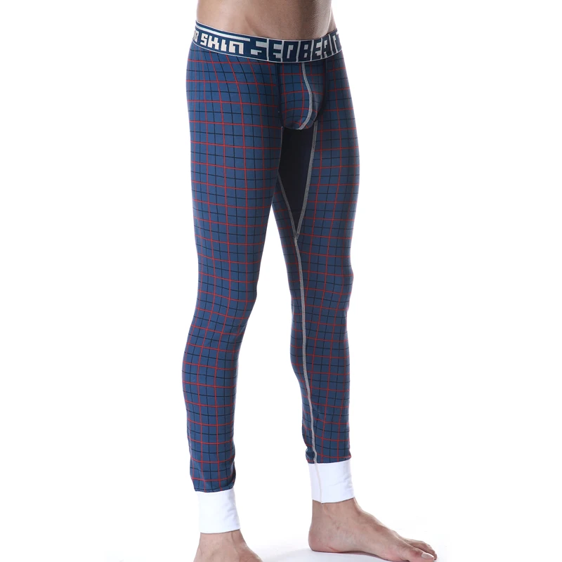 Seobean осенние и зимние теплые мужские брюки удобные мягкие хлопковые кальсоны Модные клетчатые мужские Леггинсы