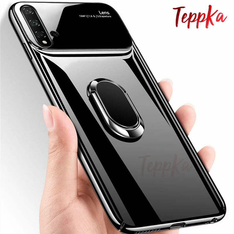 Роскошный зеркальный Тонкий чехол для Huawei Nova 5T с кольцом держателем пальца