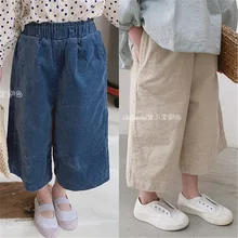 Штаны для девочек вельветовые корейские Широкие штаны укороченные штаны Новая Осенняя детская одежда детские леггинсы