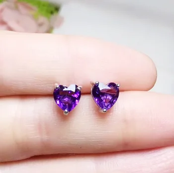 

Per jewelry Natural real amethyst love heart style stud earring 0.5ct*2pcs gemstone 925 sterling silver Fine jewelry T203272