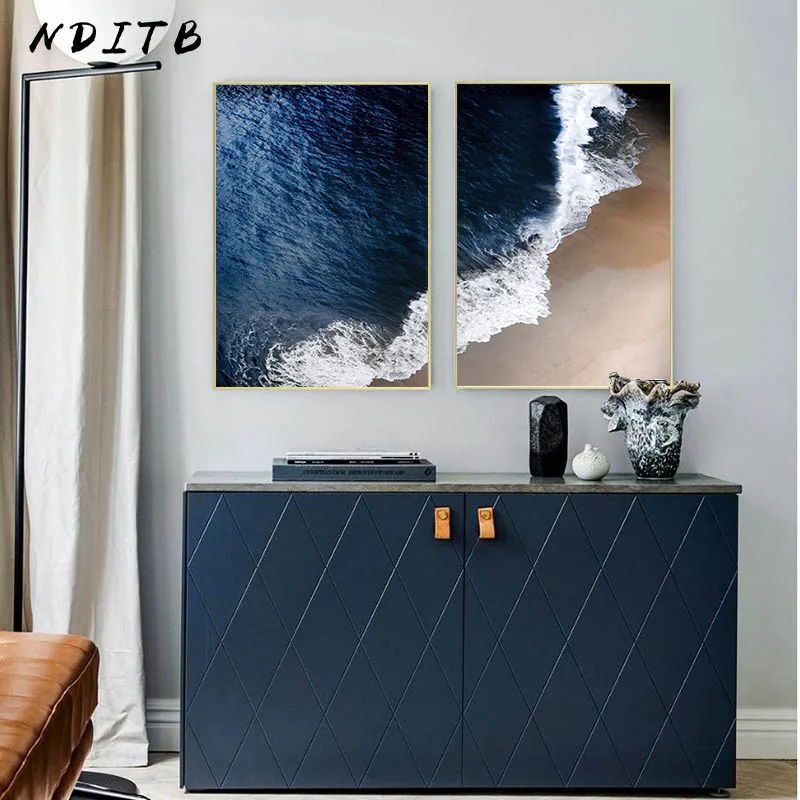 Blue Ocean Beach Waves Landscape Wall Art Painting Nordic Canvas Poster Seascape Print Immagine Decorativa Decorazione Domestica Moderna