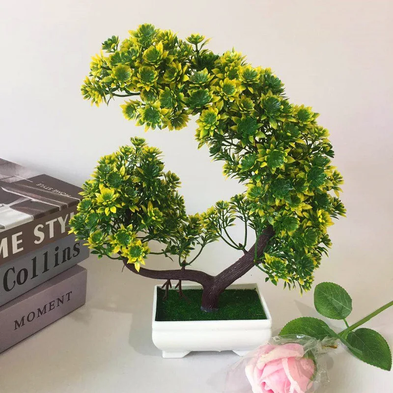 Ремесло орнамент зеленое растение бонсай-сосна листья искусственные листья