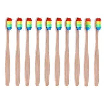 

10PCS Wood Toothbrush Wood Rainbow Toothbrush Bamboo ToothBrush Bamboo Fibre Wooden Handle Tooth brush Whitening