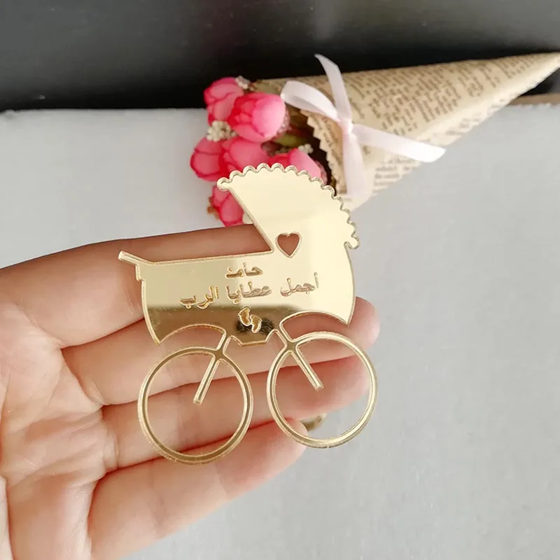 20 шт. персонализированные именные зеркальные Детские коляски на заказ Babyshower бирки для новорожденных, подарки для малышей, вечерние