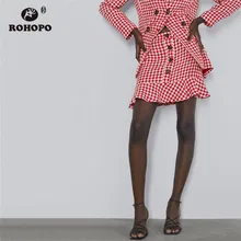 ROHOPO осень гофрированная Высокая талия дамы розовый гусиные лапки британская Academy мини юбка женские праздники Falda#9560