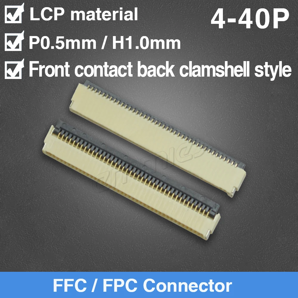 

0.5mm Pitch Under Clamshell Socket FFC FPC Flat Cable PCB Connector 4P 6P 8P 10P 12P 14P 15P 16P 18P 20P 24P 26P 30P 32P 34P 40P