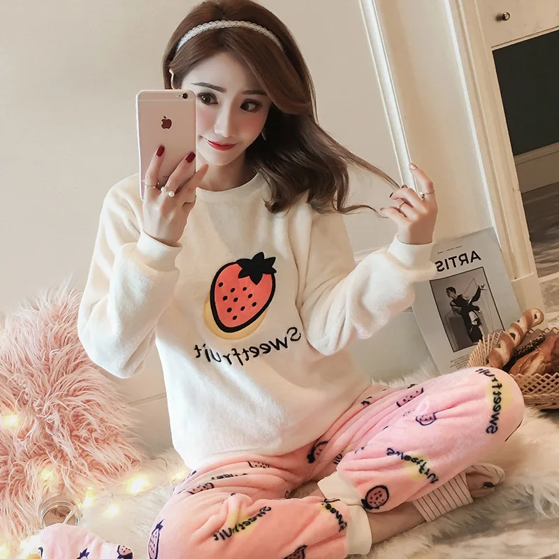 Осень зима 2019 женские пижамные комплекты одежда для сна с длинным рукавом