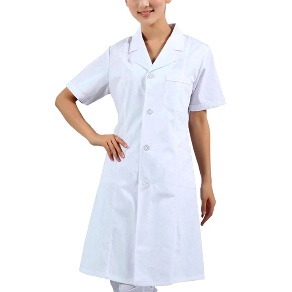 Unisex White Short Sleeve Lab Coat For Nurse Doctor Laboratory Workwear Coat