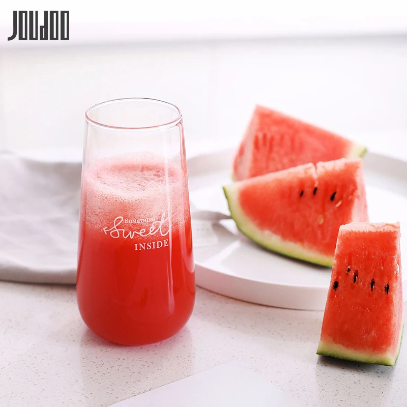 

JOUDOO Transparent Glass Cup Drinking Fruit Milk Juice Wine Nordic Style Cold and Heat Resistance Round Drinkware 35