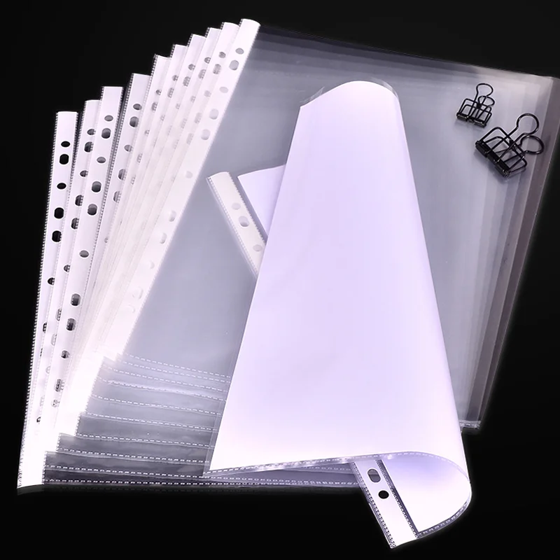 

1set Plastic Transparent Punched File Folders for A4 Documents Sleeves Ultra Thin Leaf Documents Sheet Protectors Briefcases