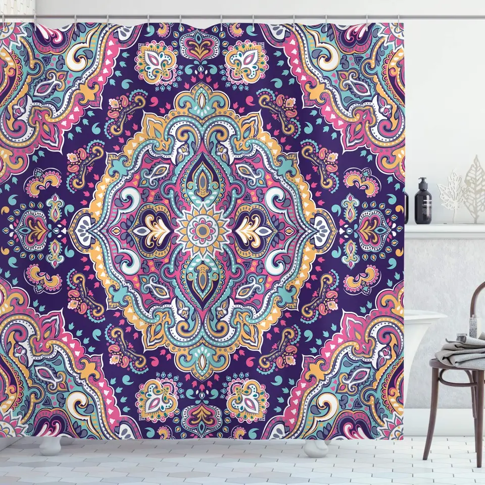 Boho Style Mandala Colorful Spring Garden Themed Old Fashioned Tile Bathroom Decor Navy Pink Shower Curtains Aliexpress