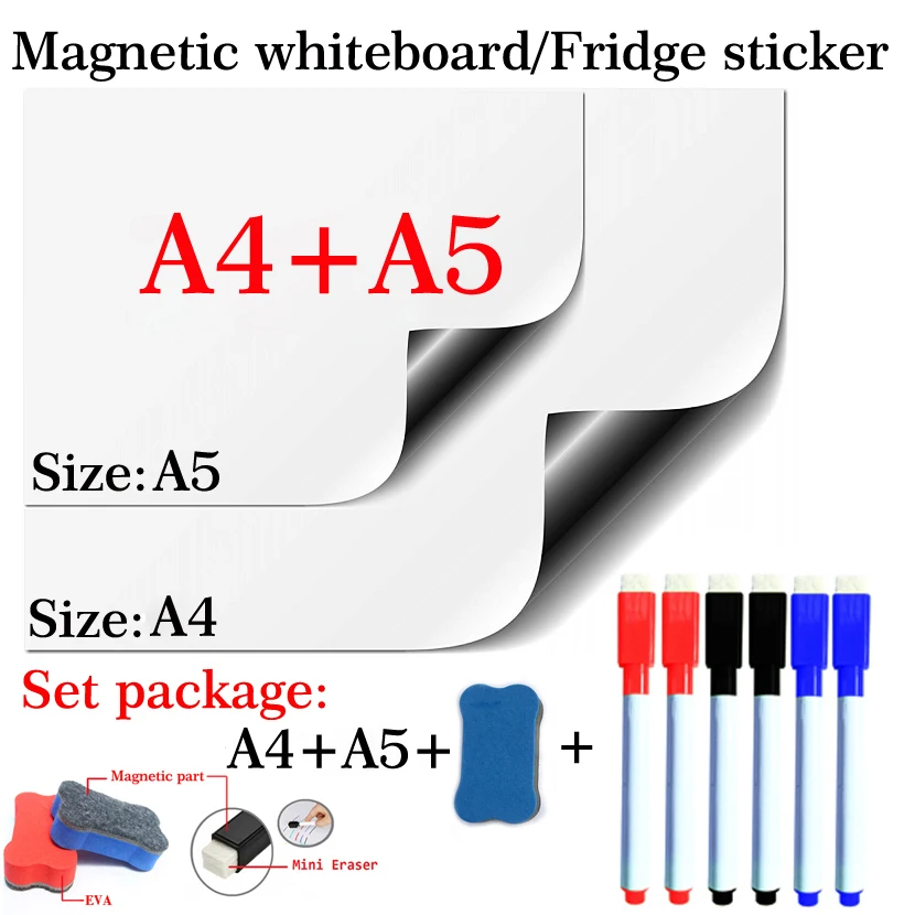 Мягкая магнитная доска для дома, офиса, кухни, школы, сухая стираемая доска, белая доска, гибкий коврик, магнит на холодильник, А4+ А5, набор, посылка