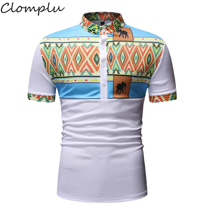 Clomplu Дашики мужская летняя футболка африканская мужская одежда с коротким рукавом Традиционная Футболка с цветочным принтом белая с круглым вырезом