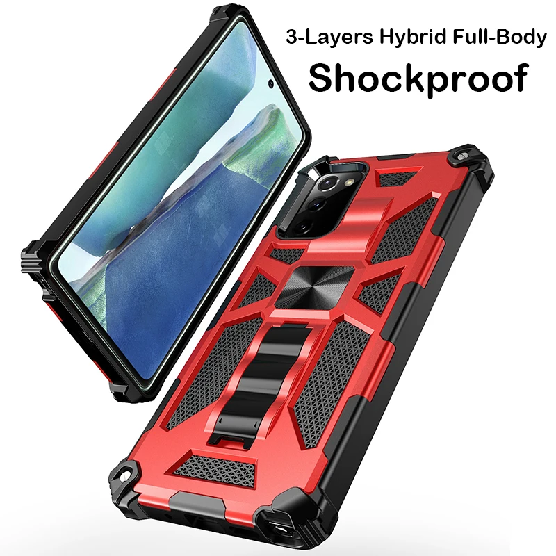 

Shockproof 3-Layers Hybrid Rugged Armor Case For Samsung Galaxy Note 20 Ultra Coque S20 Plus A51 A71 A21S A30 A50 Stand Case