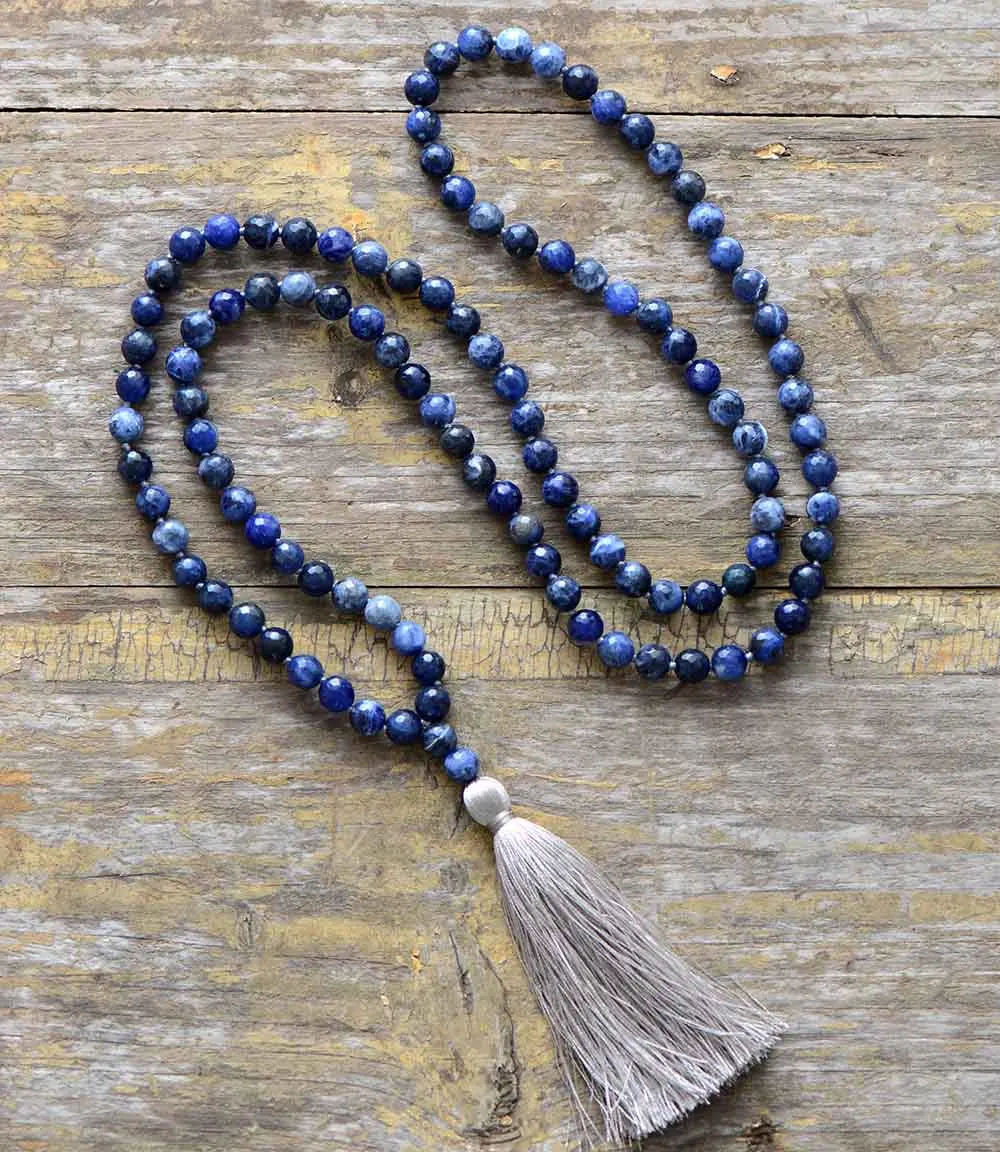 Meditation Necklace 8MM Natural Faceted Sodalite Soft Tassel Necklace Women Lariat 108 Beads Mala Necklace Dropshipping - Image 2