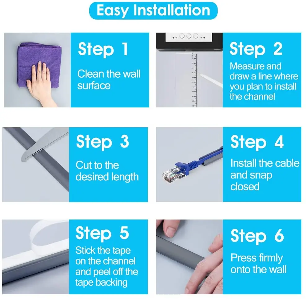 Mini Wall Cord Cover Cable Concealer,On-Wall Wire Cover,Paintable Cable Management Raceway to Hide Wires Cover Channel,6pc