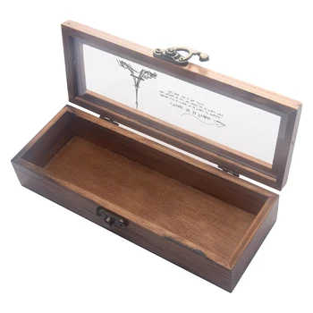 

Storage Case Practical Wood Vintage Jewelry Box Transparent Lid Multifunctional Pen Pencil Office Stationery Rectangular Durable