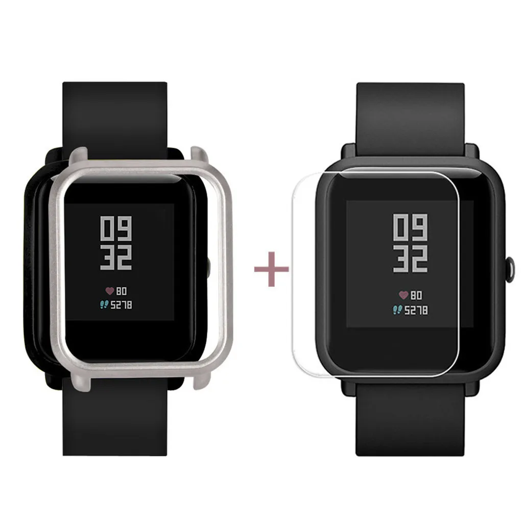 Gold Защитный чехол-накладка+ Защитная пленка для экрана для Xiaomi/Huami Amazfit Bip Youth Watch тонкий цветной Чехол-рамка#25 - Цвет: Gold