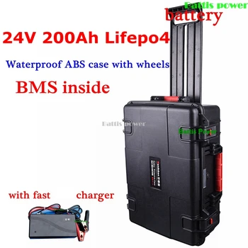 

Battis waterproof 24V 200AH Lifepo4 lithium battery BMS wheel trolley case for caravan boat rechargeable ev car +20A Charger