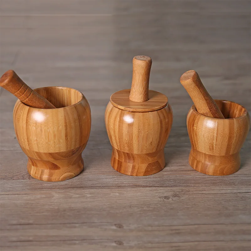 Bamboo Garlic Jar Mortar Bamboo Wood Household Mortar Old fashioned
