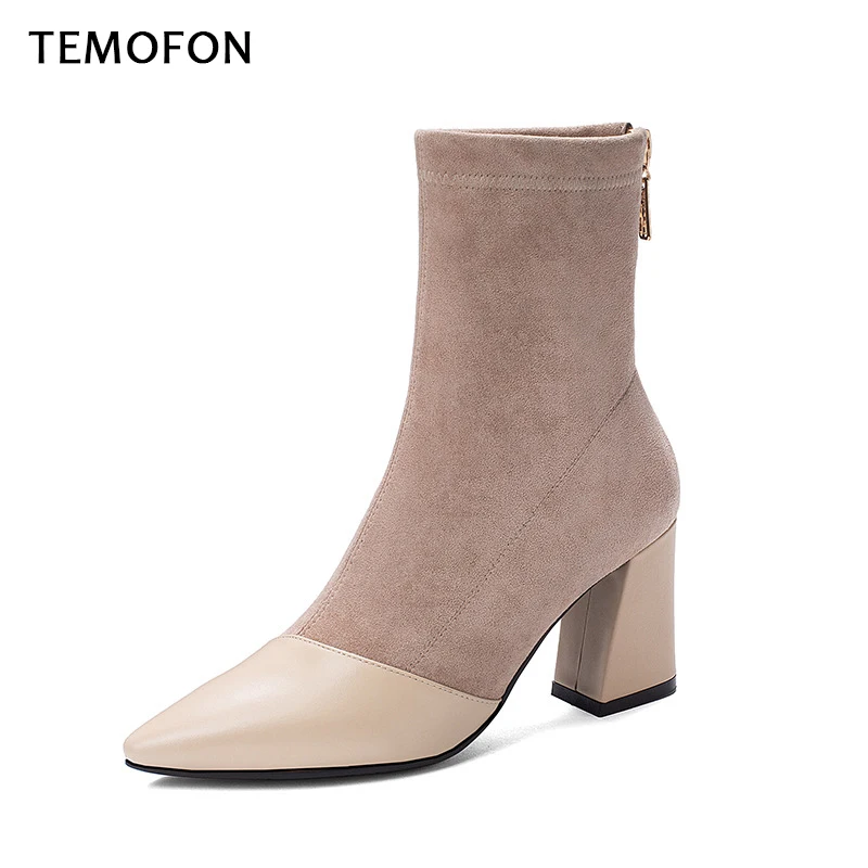 

Winter Shoes Woman Square High Heel Boots Sexy Pointed Toe Fashion Women Black Winter Ankle Boots Botas Mujer Botte Femme HVT417