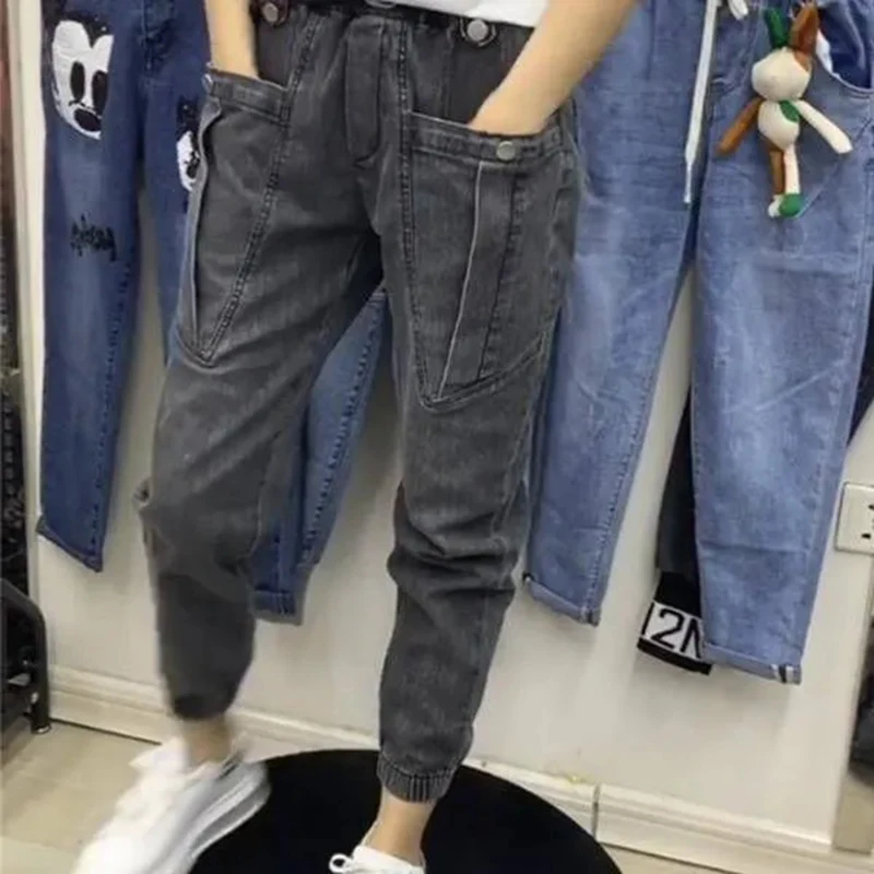 Streetwear Harem Jeans Women High Waist Elastic Mom Jeans Plus Size 3XL Denim  Ankle-Length Pants Vintage Stretch Trousers