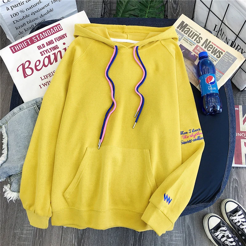 Autumn new Korea ulzzang Harajuku vintage BF simple hooded sweatshirt women ins fashion loose hooded casual female sweatshirt - Цвет: yellow