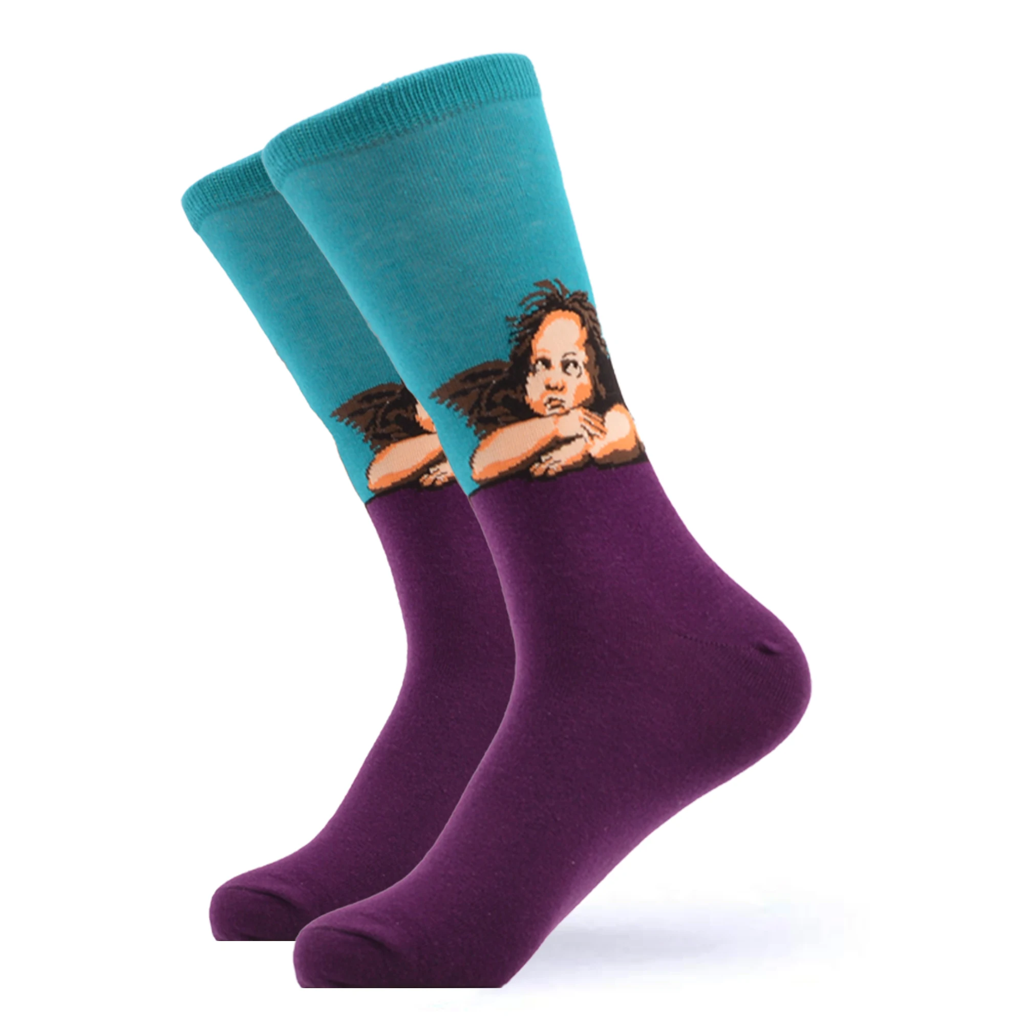 SANZETTI 1 пара новых счастливых носков Высокое качество Мужские красочные удобные чёсаный хлопок забавные масляные краски в качестве подарка Свадебные носки - Цвет: 04805
