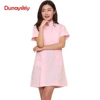

NewFashion Short Sleeve Stand Collar Women Medical Coat Uniform Medical Lab Coat Hospital Slim pink Blue and White Nurse Uniform