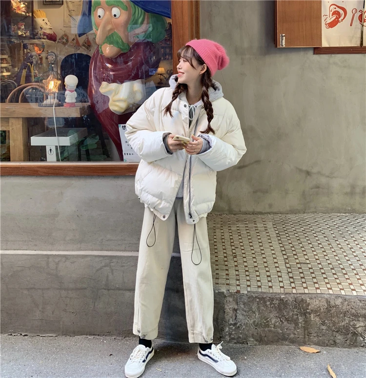 SHIJIA коричневые свободные женские парки с круглым вырезом, Женская пуховая куртка на молнии, теплое зимнее пальто с хлопковой подкладкой, женская верхняя одежда