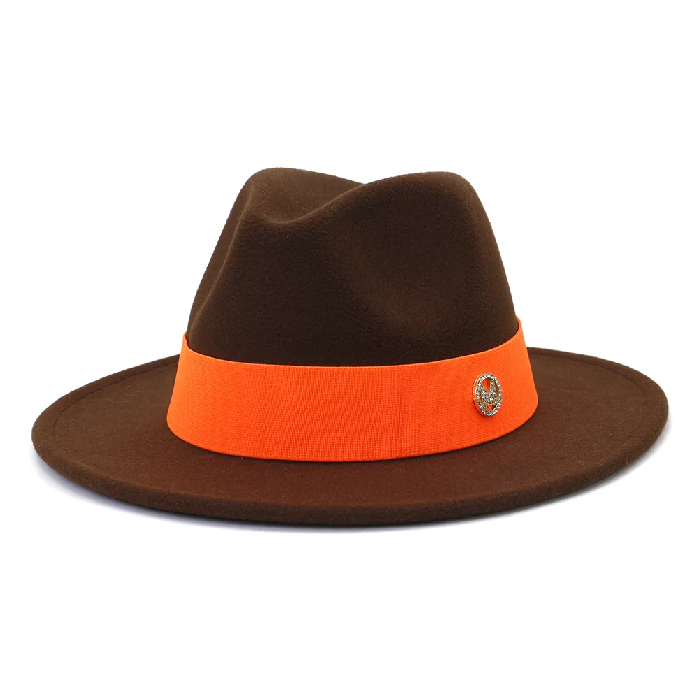 Spot Fedora new autumn and winter hat unisex orange M logo accessories Fedora felt hat jazz fashion winter hat кепка мужская cheap fedora hats Fedoras