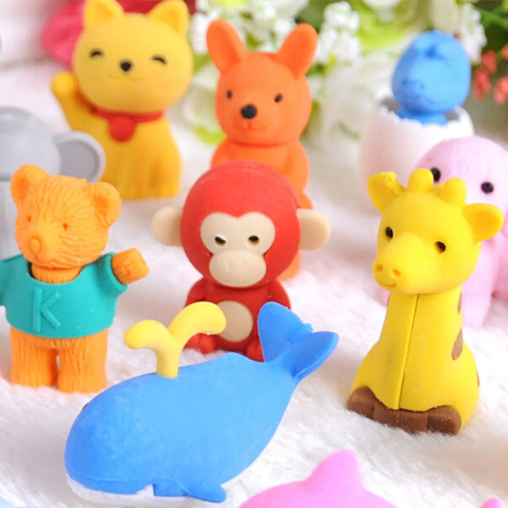

Cute Animal Rubber Pencil Eraser Set Stationery Novelty Children Party Gift Kids Student Study Supply School Office Stationery