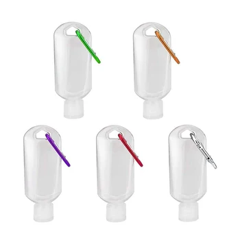 

5pcs 50ml Refillable Hook Bottle With Key Chain Clip Flip Cover Transparent Container Cosmetic Lotion Container Color Random/