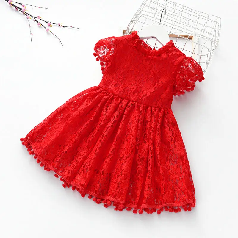 W23- red Новинка года; летнее платье для девочек Детская куртка большого размера кружевное платье с короткими рукавами летнее платье принцессы для маленьких девочек - Цвет: W23- red